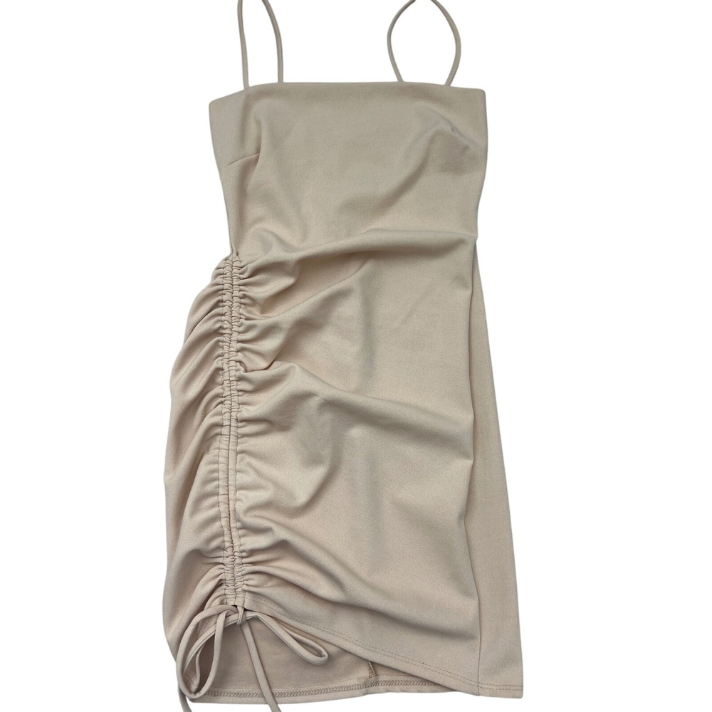 Steps NY Bodycon Dress Ruched Drawstring Sleeveless Mini Beige‎ Size Unknown